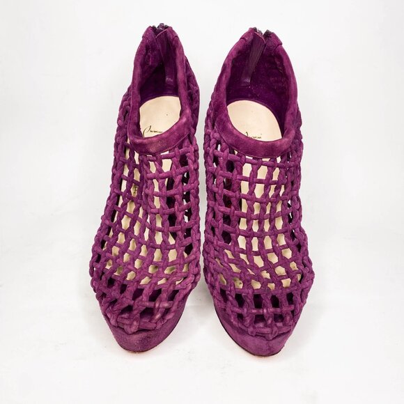Louboutin Coussin Purple Suede Caged Booties - Picture 4 of 9